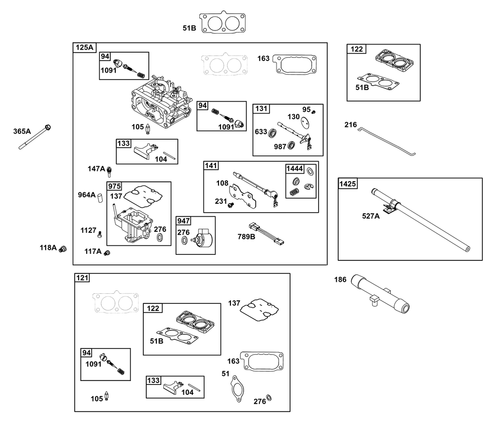Carburetor Group Diagram and Parts List for 613477-4231-J1 400000 - 699999 Briggs and Stratton Engine